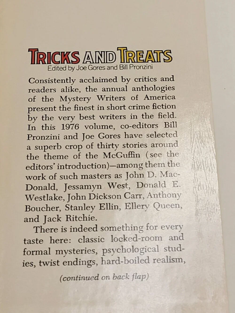 Tricks And Treats Hardcover Mystery Anthology By Joe Gores & Bill Pronzini 1976